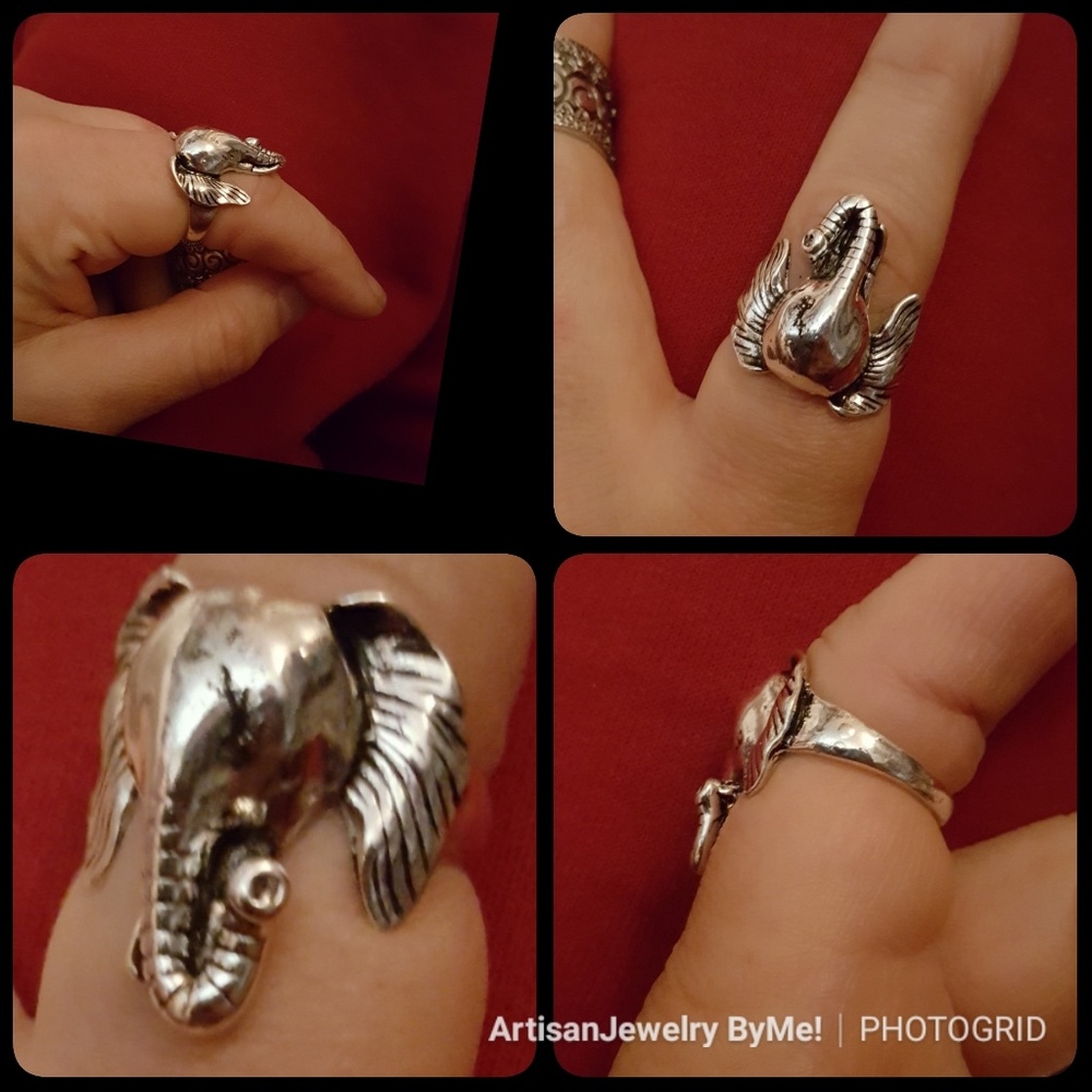 ModernElephant Face Tibetan Silver Sz 9 Ring